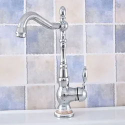 Polished Chrome Brass Bathroom Kitchen Basin Sink Faucet Mixer Tap Swivel Spout Single Ceramic Base One Hole Deck Mounted msf678