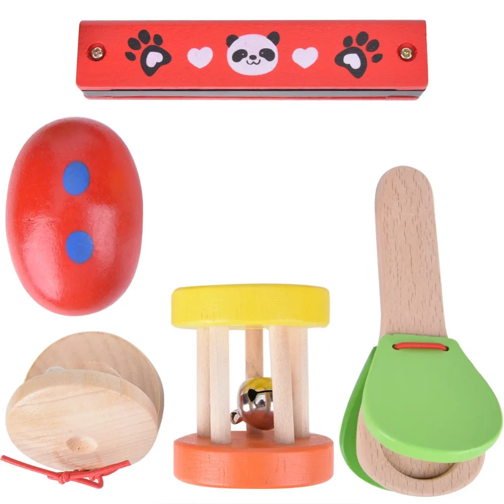 Wooden Baby Toys Rattle Bell Puzzle Sound Handbell Toy Musical Instrument Educational Rattles Toys for Newborn Baby Toys Gifts