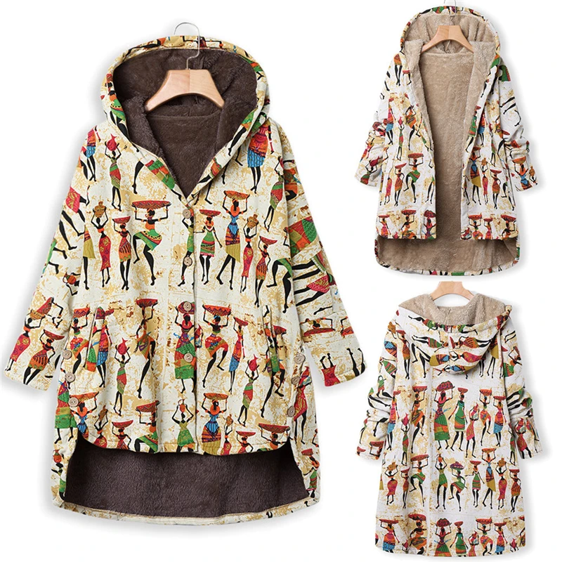 CHAMSGEND Hot Women Winter Warm Hooded Jacket Coat Casual Outwear Floral Print Female Oversize Pocket Long Coat Parkas 923