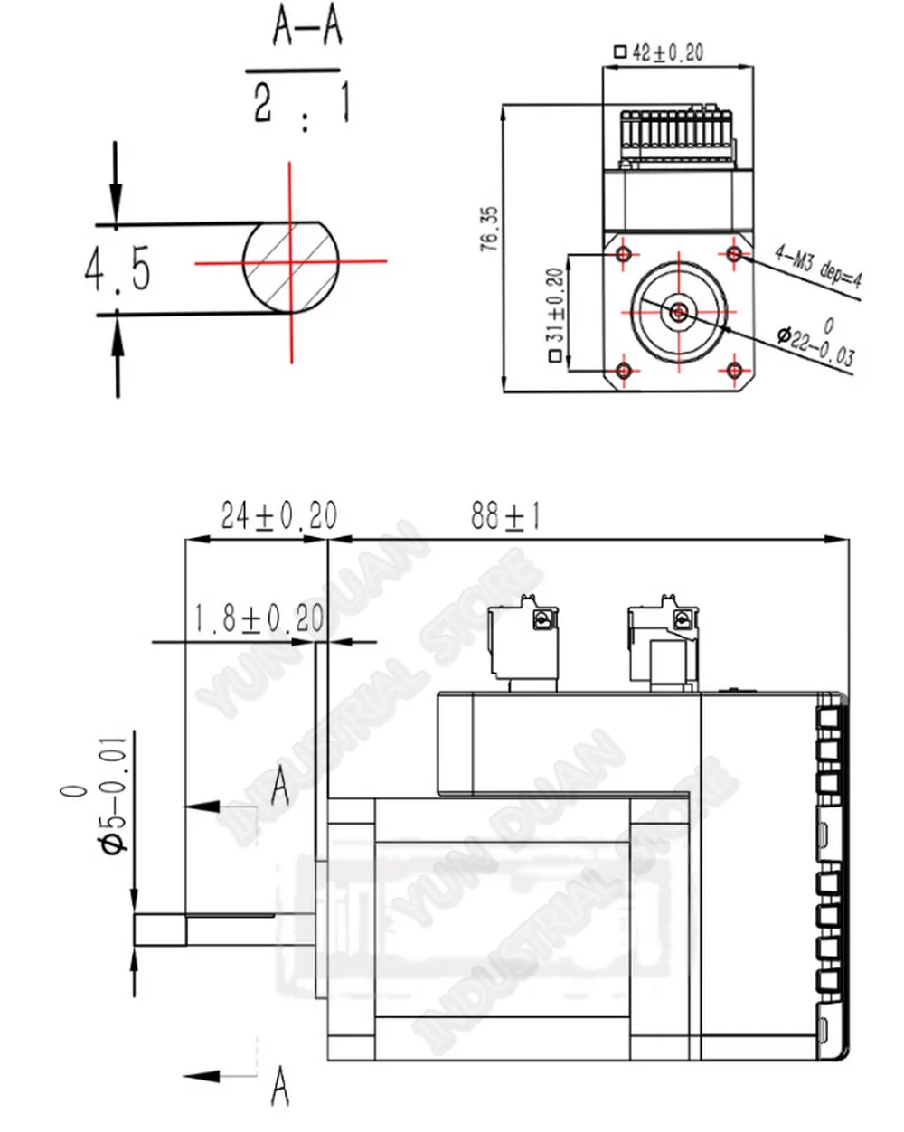 JMC интегрированный NEMA17 42 мм 0.7Nm 24VDC 1500 об/мин DSP Гибридный замкнутая петля мотор драйвер кодировщик все-в-одном сервомотор IHSS42-24-07