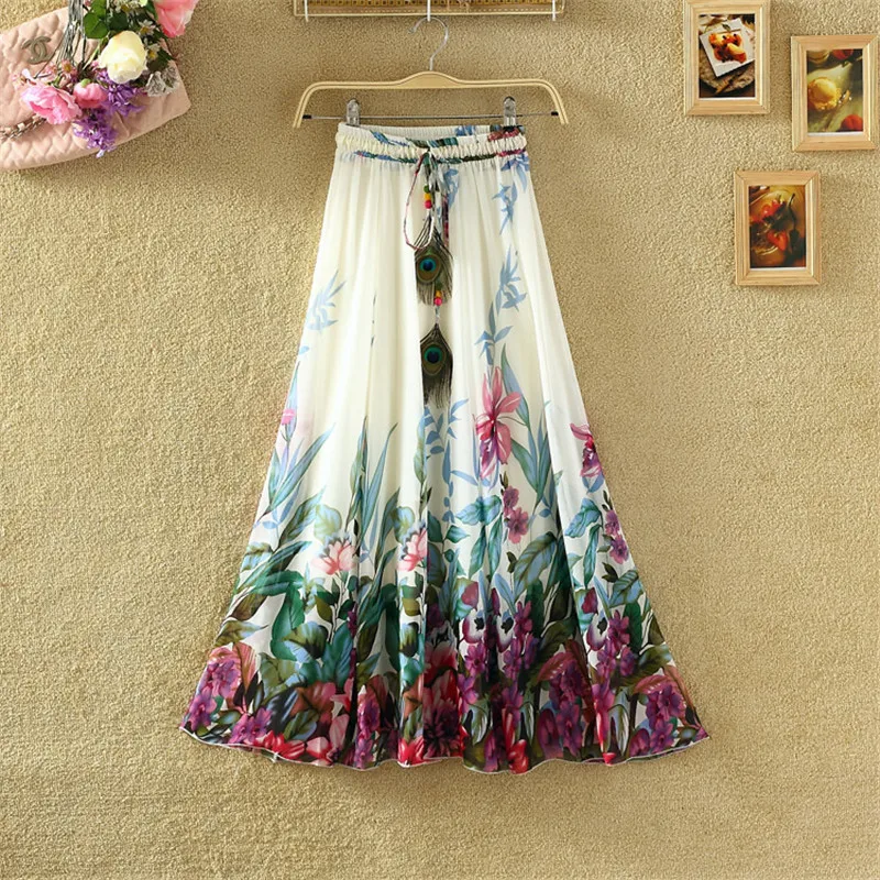 Винтажные макси юбки, женские, одноцветные, Boho, шифон, Saia Longa, летние, vestidos, тюль, повседневные, богемные, длинные юбки, женская одежда
