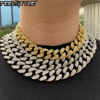 

1Set 20MM Full Heavy Iced Out Paved Rhinestone Miami Curb Cuban Chain CZ Bling Rapper Bracelet Necklaces For Men Hip Hop