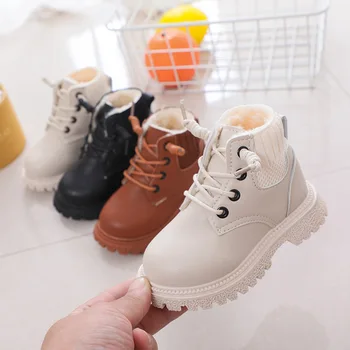Kids Baby Girls Boots Winter Fashion Cotton Shoes Spring Single Children Boys Warm Plush Boots Lace Up Fashion Velvet Snow Boots 1