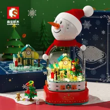 Mini figurines de bonhomme de neige, maison de noël, boîte à musique, cadeau, bloc de construction, arbre de noël, briques, jouet pour garçon et fille