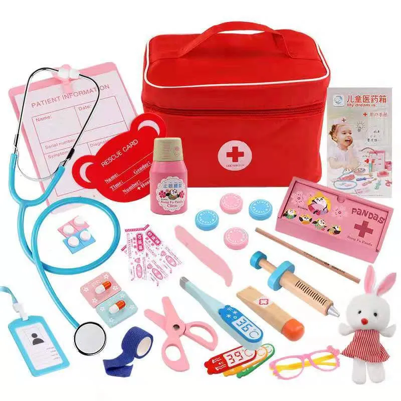 Детская деревянная качественная имитация, медицинская игрушка, сумка, медицинская коробка для маленьких мальчиков и девочек, игровой домик, симулятор, игрушка для инъекций, подарок