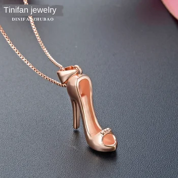 

European and American Fashion Rose Gold Pendant Necklace S925 Sterling Silver High Heels Women's Cool Clavicle Chain Jewelry