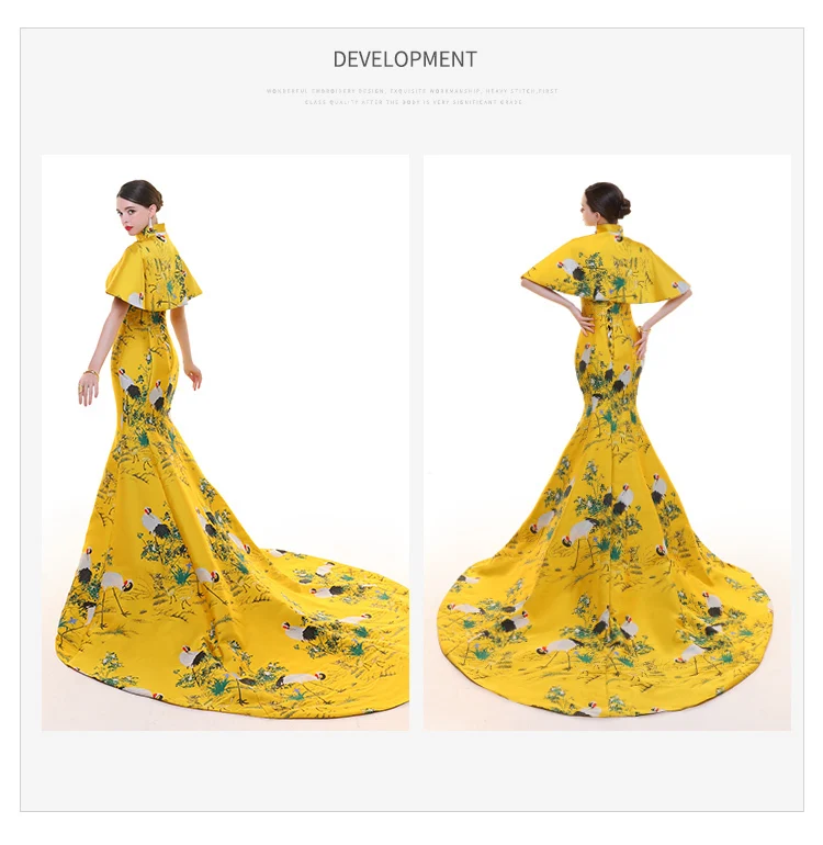 Vestido Восточный вечер современные китайские традиционные платья для женщин желтый Чонсам Ципао китайский женский халат Китайский халат свадьбы