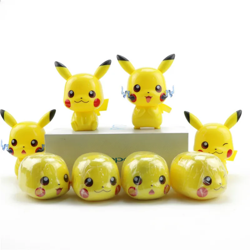 

TOMY 4PCS Four Styles Pokemon Pikachu Kawali Bighead Doll Action Toy Figures Children's Toys with Cakes