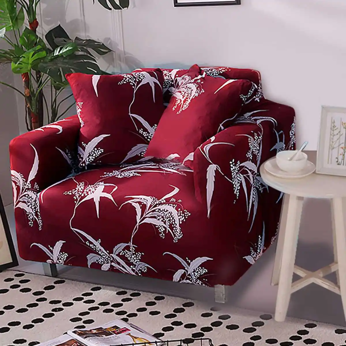 Red Knitted Sofa Cover Polyester High Elastic Non-slip Couch Slipcover Universals Furniture Chair Protector Cover 1/2/3/4 Seater