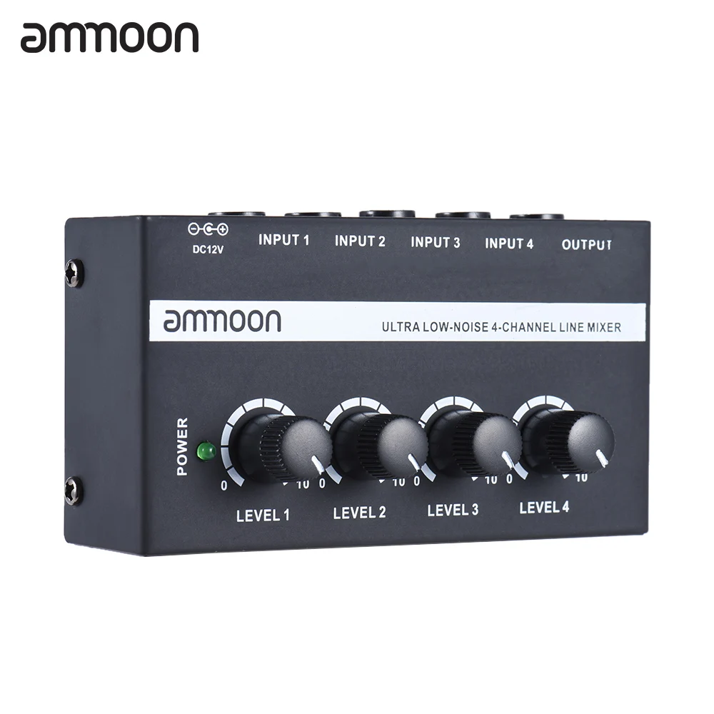 Ammoon MX400 ультра-компактный низкий уровень шума 4 канала линейный моно аудио микшер с адаптером питания