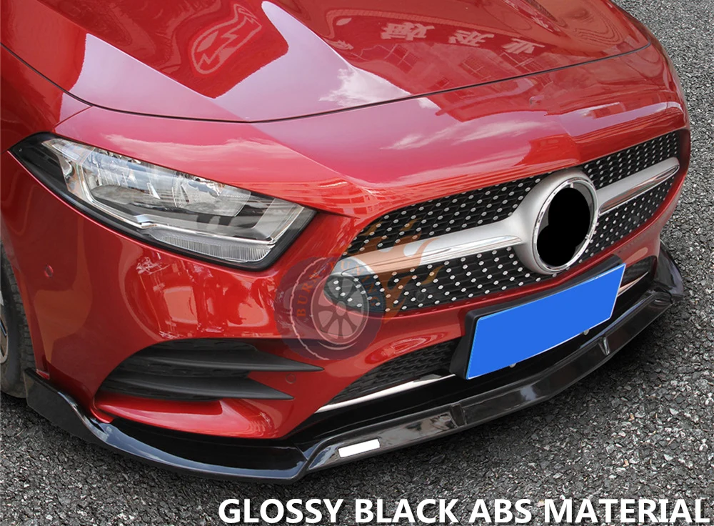 3 шт глянцевая ABS передняя губа для Mercedes A класс A180 A200 Sport Edition углеродное волокно внешний ABS Материал верхний бампер сплиттер