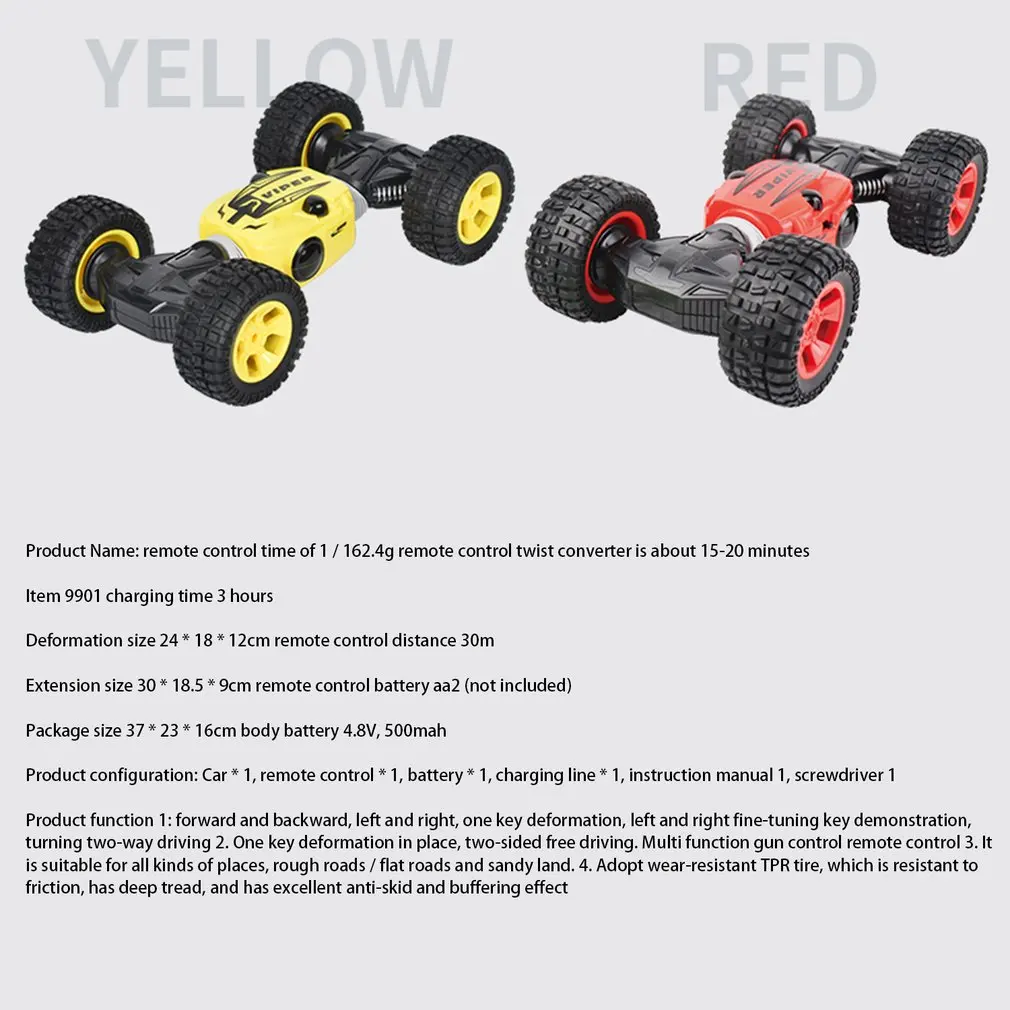 9901 1:16 2,4 Ghz 4WD пульт дистанционного управления автомобиля один ключ трансформации двухсторонний флип RC скручивающаяся машина внедорожника игрушки