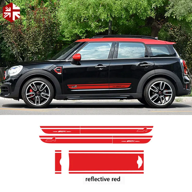 reflective red Автомобильный капот, багажник, двигатель, задняя сторона, полосы, юбка, наклейка на тело, комплект для MINI Countryman F60 JCW ALL4, рабочий стиль,-настоящее время - Название цвета: reflective red
