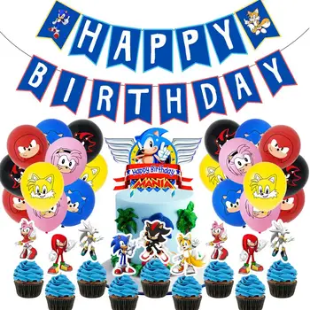

Sonic the hedgehog party decoration sonic pull flag banner balloon cake card Sonic birthday set birthday balloons decoration