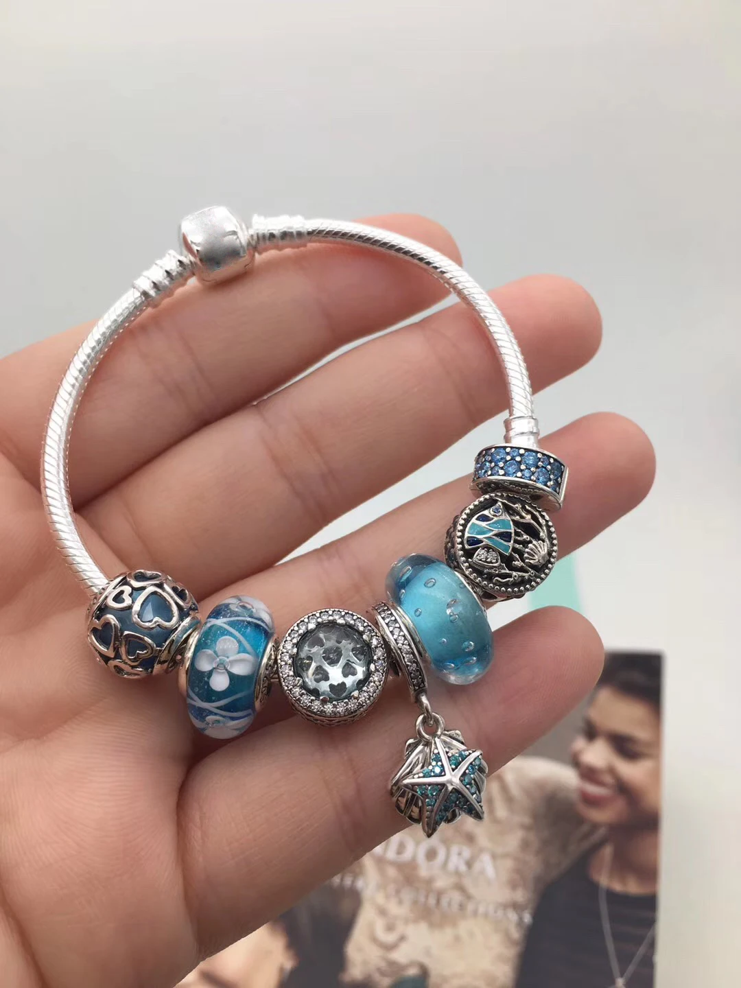 

Kaliyah Store High Quality 1:1 100% 925 Pure Silver Niche Design Ocean Shell Starfish Clip Bracelet Free Shipping