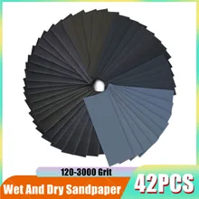 Assortiment de feuilles de papier abrasif, grain 120 3000, pour le ponçage automobile, meubles en bois, finition 23x9 cm, 42 pièces