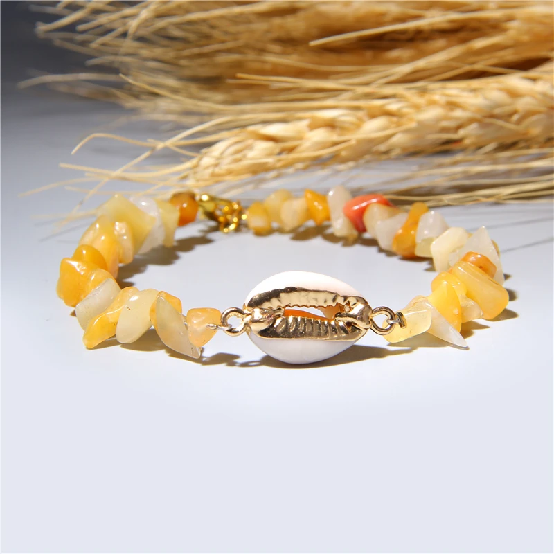 Irregular Natural Turquoises Stone Chip Beads Bracelet Crystal Quartz Cowire Shell Charm Bracelet For Women's Jewelry Gifts