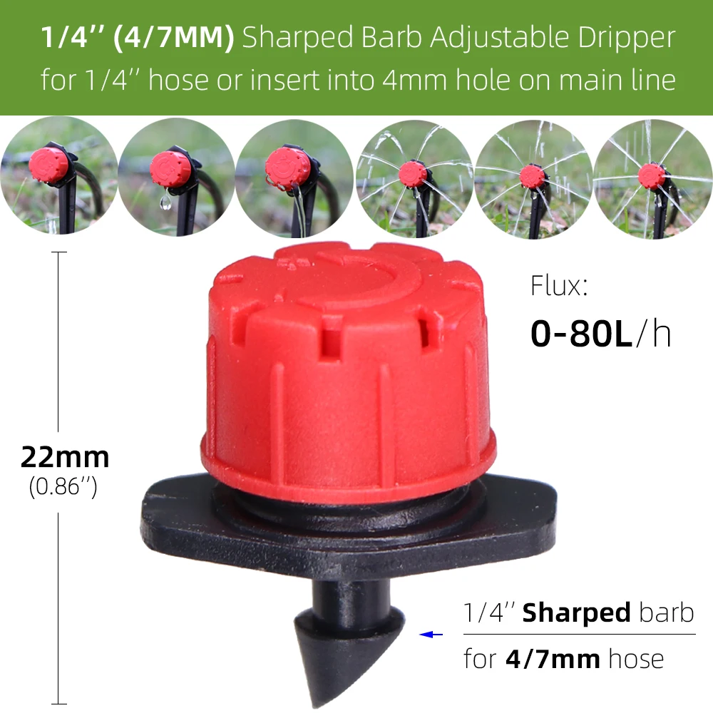 MUCIAKIE 30-1000PCS Adjustable Irrigation Misting Micro Flow Dripper Drip Head 1/4" Hose Garden Sprinklers Garden Watering Tool