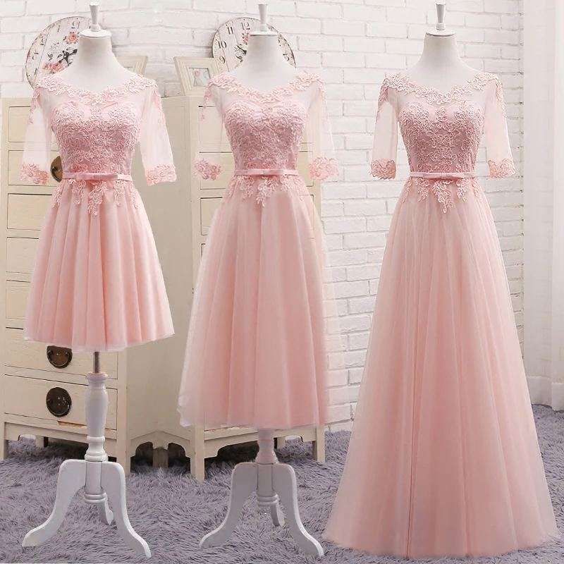 

QNZL-609#Lace up Bridesmaid Dresses Long Blue Champagne Sister Group Gown Host Party Prom Dress Short Plus Size Free Custom Girl