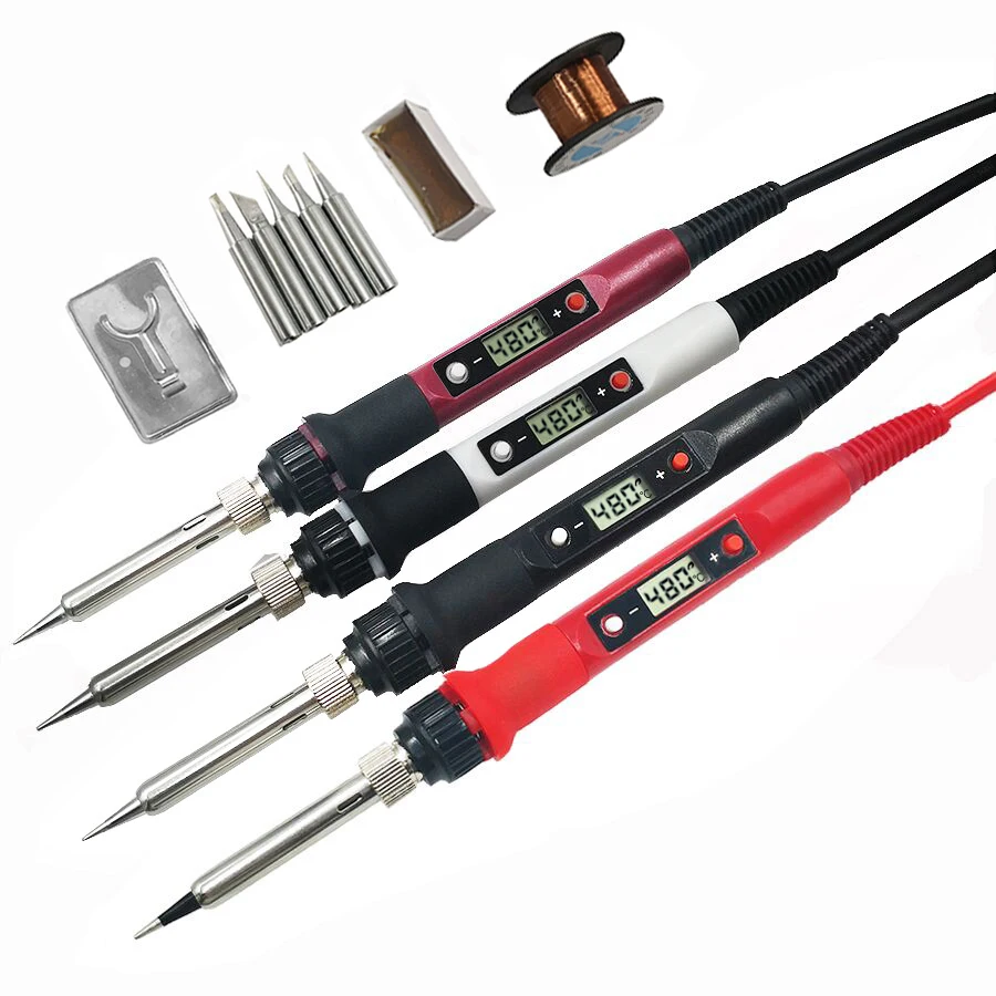 Soldering Iron Kit 80w 110v Lcd Digital Soldering Welding Iron Kit With  Ceramic Heater Portable Soldering Kit With 5pcs Tips …