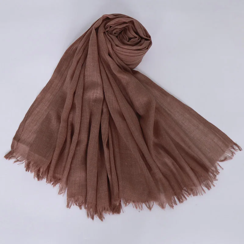 Новинка хит хлопок лен женский мохнатый шарф Высокое качество Мусульманский Исламский сплошной цвет длинный хиджаб шарф платок обертывания 120*190 см