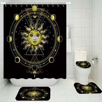 

Sun Goddess Print Bathroom Decor with Free Hooks Bohemian Mandala Polyester Shower Curtain Toilet Lid Cover Bath Carpet Rugs