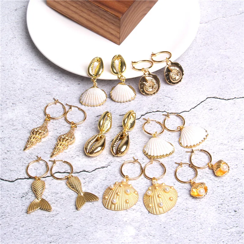 

Bohemian Gold Color earrings 2019 for women Metal Shell Drop Earrings Geometry Statement Hanging Dangle Earring Punk Jewelry