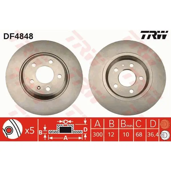Диск тормозной AUDI A4/A5/A6/A7/Q5 задний вент.D=300мм. TRW DF48