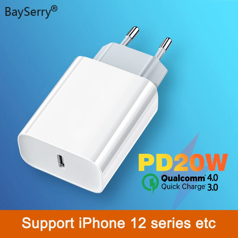 Быстрое зарядное устройство BaySerry 20 Вт USB PD для iPhone 12 11 Pro Max Быстрая зарядка QC 3 0 Type C