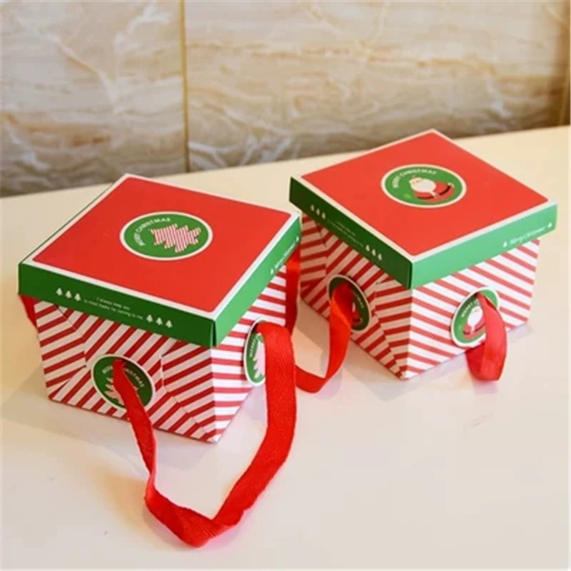 

Hot 20Pcs Candy Box Christmas Decoration Small Gift Red Striped Box Packaging Santa Claus Xmas Tree Candy Apple Cookie Boxes