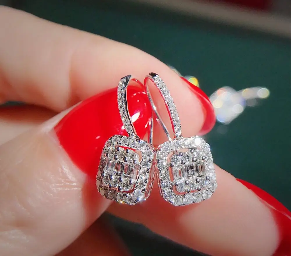 White gold Ювелирные украшения 18K Golddiamond серьги SI GF цвет для женщин подарок на помолвку - Цвет камня: White gold