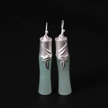 

Acecare Creative design s925 silver long ear hook bamboo jade earrings retro art national wind earrings wholesale