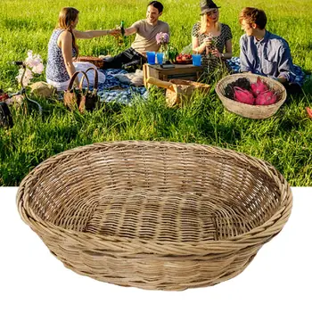 

Oval Wicker Woven Basket Natural Fruit Basket Bread Storage Basket Food Serving For Outdoor Fruit Tray Safe Rattan Food Basket