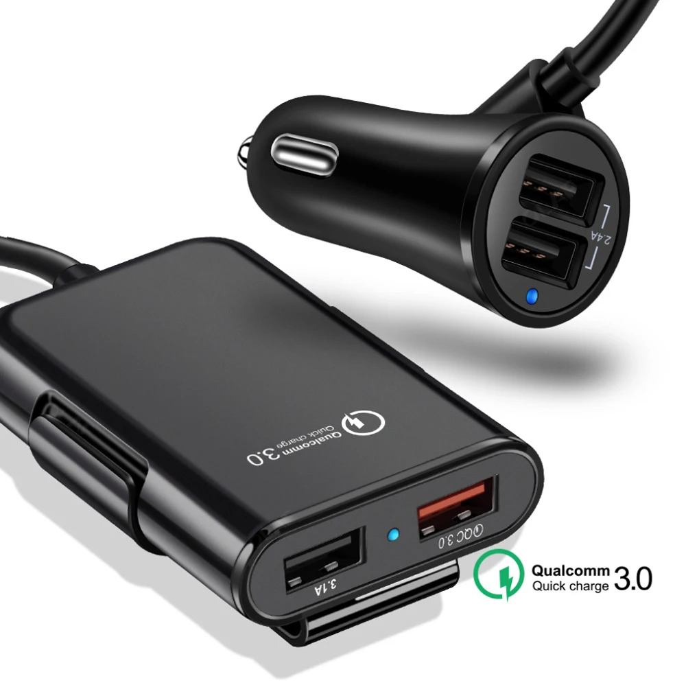 Автомобильное зарядное устройство Quick Charge 3,0, зарядное устройство для мобильного телефона, переднее сиденье, заднее сиденье, зарядное устройство, 4 порта, автомобильное зарядное устройство для S10 A70 S7 Redmi 5