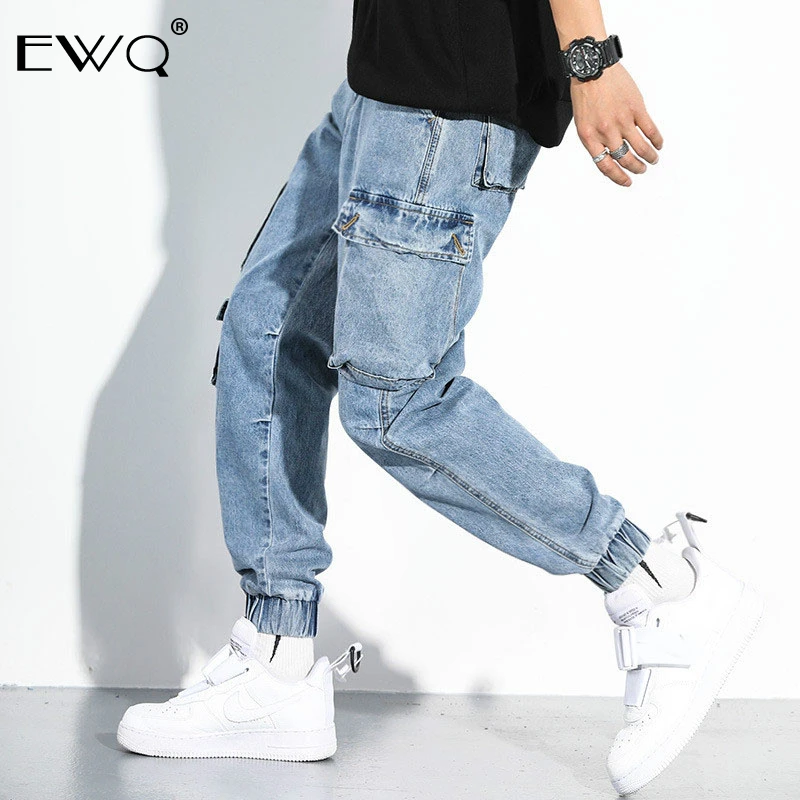 EWQ/мужские джинсы Весенние новые джинсы для мужчин свободные шаровары много карманов хип-хоп Универсальные синие джинсовые брюки 9Y0090