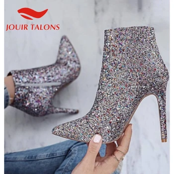 

JOUIR TALONS Bling New Fashion 2020 Ankle Women Boots Sexy Party Wedding Thin Heels Pinted Toe Autumn Female Shoes