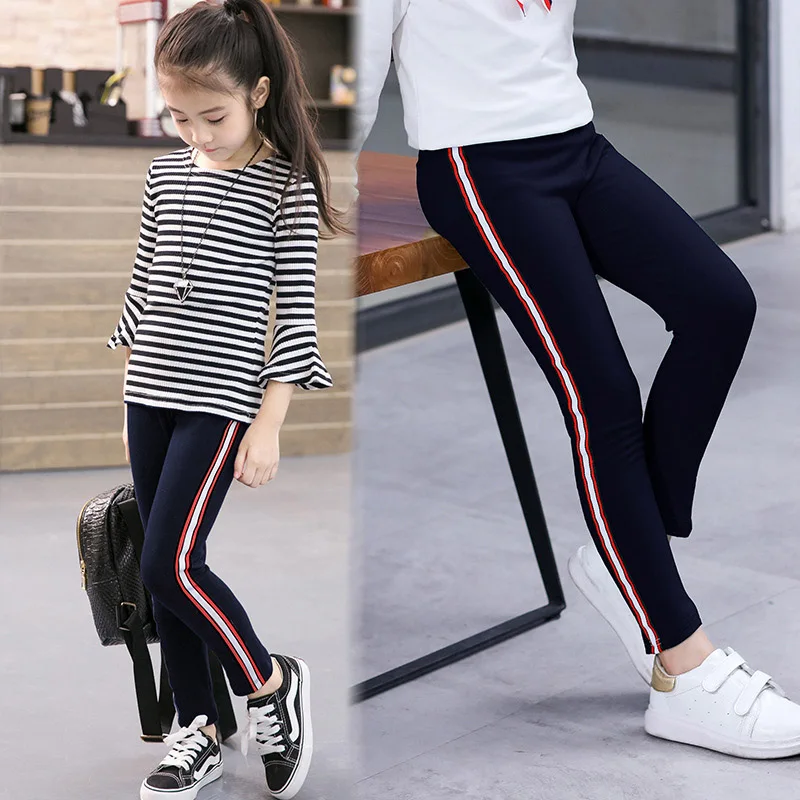 

Girls Leggings Spring Autumn Girls Pants Side Striped Elasticity Children's Skinny Sport Leggings Kids Trousers Kids Leggings