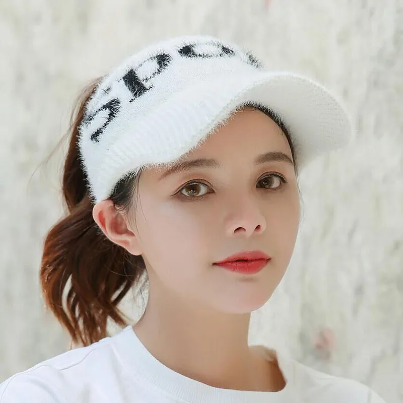 Hat white Новая зимняя спортивная пустая вязанная шапка в виде хвоста с надписью «череп», теплая шапочка-бини, осенне-зимние лыжные шапочки для девочек, шапка+ перчатки - Цвет: Hat white