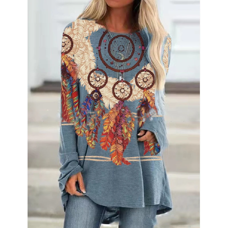 2021 Women's Spring and Autumn Fashion Printing Long-sleeved T-shirt Ladies Pullover Plus Size 5xl Long-sleeved Top couple t shirt