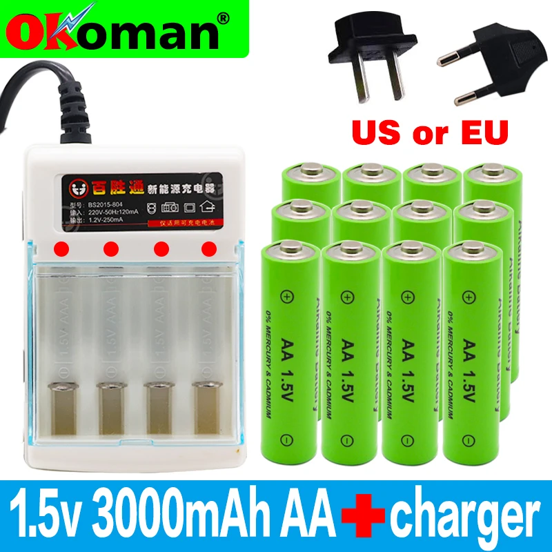 2019 Новая батарея AA 3000 1 5 v аккумуляторная аа 3000mAh щелоче1.5v для часов батарейка
