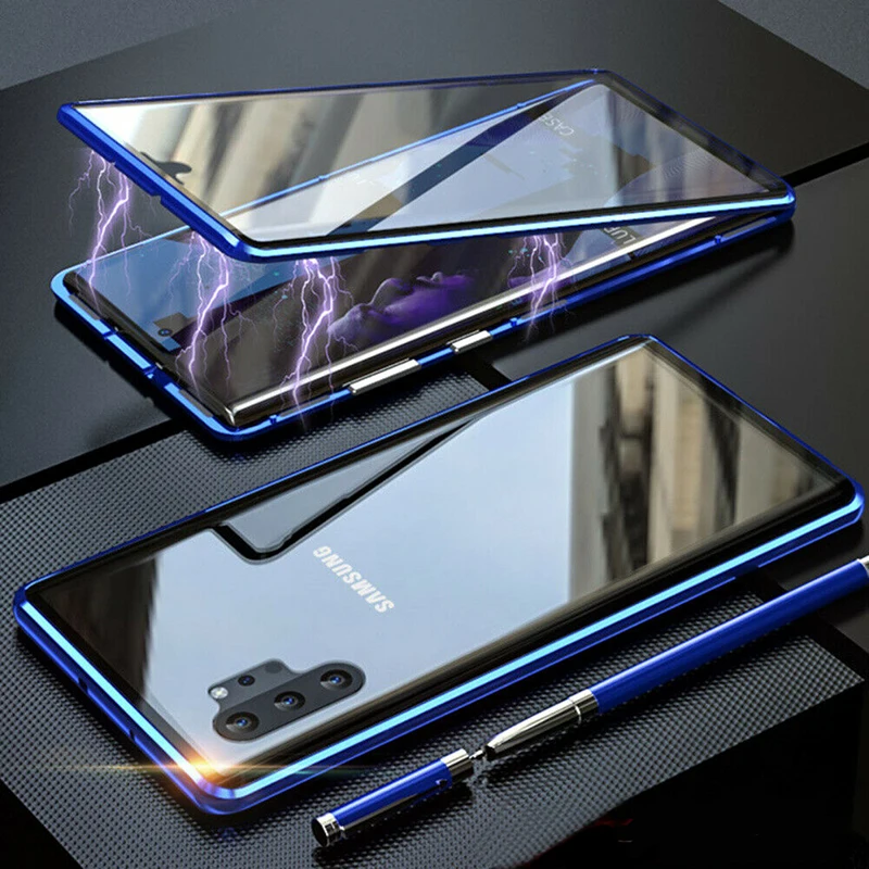Magnetic Adsorption Glass Case For Samsung Galaxy S8 S9 S10 Plus S10E Note 10 9 8 A50 A70 A7 A9 A8 A10 A20 A30 Phone over - Цвет: Blue
