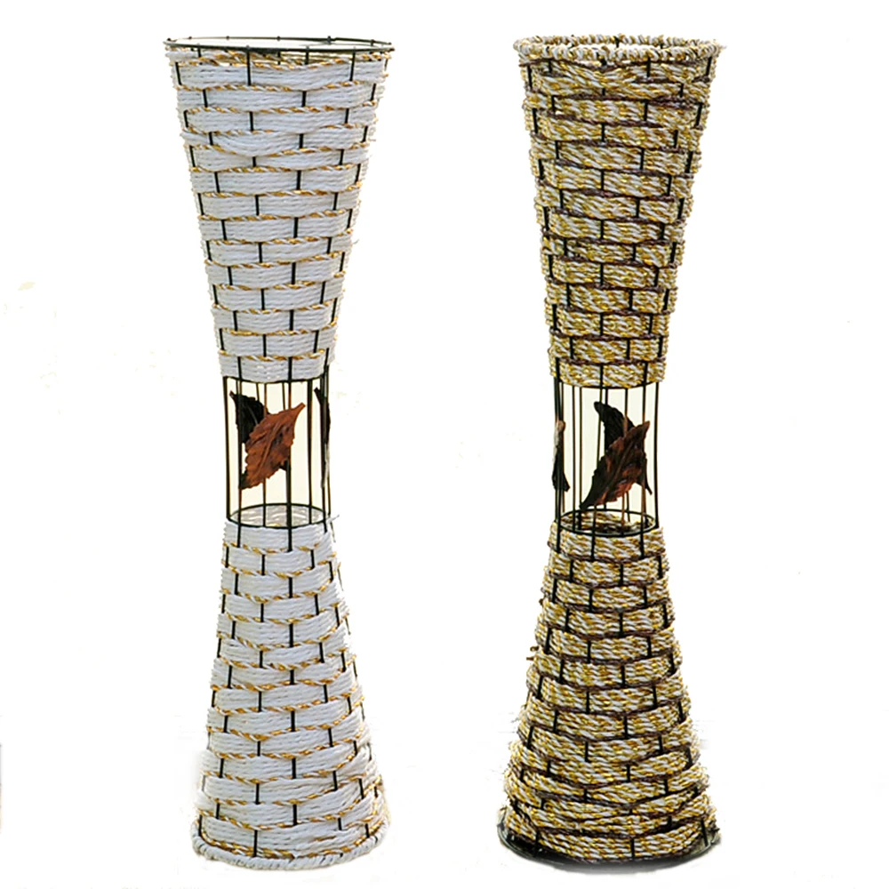 58cm Artificial Hand-woven Rattan Vase For Creative Flowers Straw Pots Storage Basket For Garden Living Room Bedroom Decoration