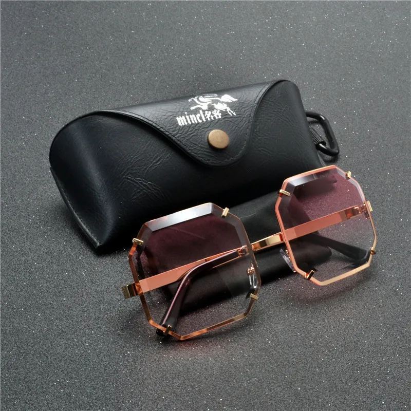 

2019 Small Rimless Sunglasses Women Men Summer 2018 Black Red Pink Small Rectangular Sun glasses For women UV Retro Shades FML