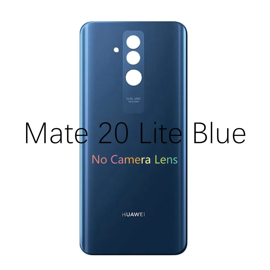 Blue No Lens Для huawei mate 20 Lite задняя крышка батарейного отсека стеклянный корпус дверный чехол с объективом камеры для huawei mate 20 Lite задний корпус Стекло - Цвет: Blue No Lens