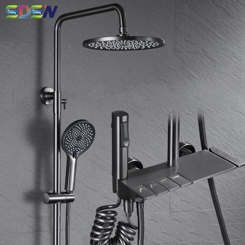 Piano Bathroom Shower Faucet Set Wall Mounted Gun Gray Piano Bath