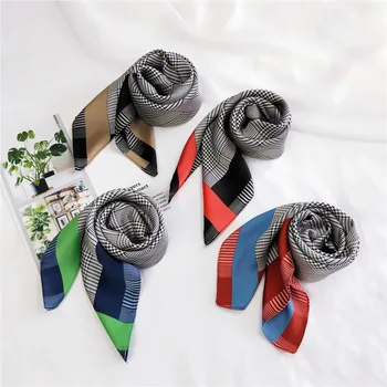 

70*70cm New Classic Houndstooth Scarf For Women Head Bandage Silk-like Sjaal Female Bag Decoration Bandana Female Handkerchief