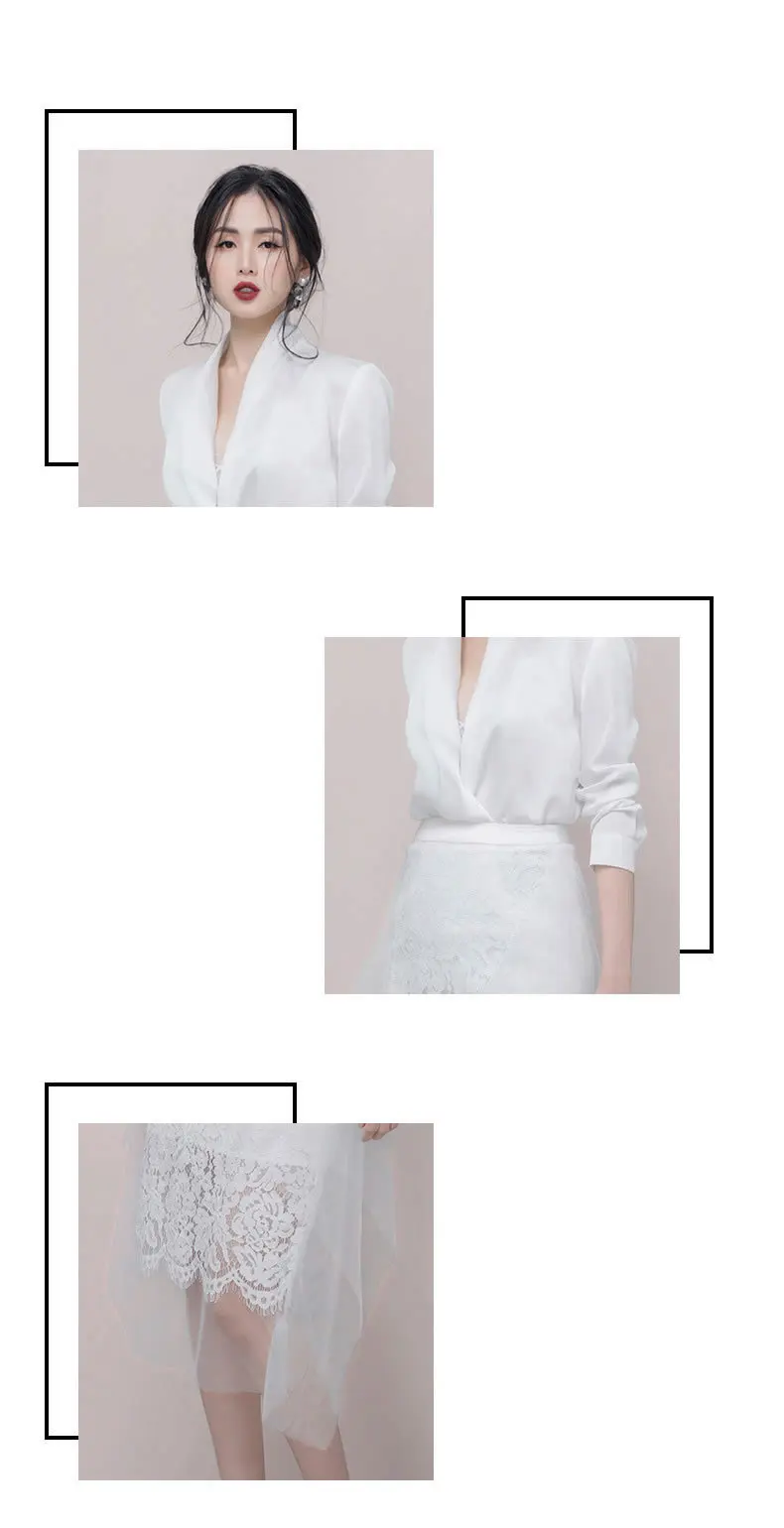 Модная новинка, женский двубортный топ с v-образным вырезом и длинным рукавом, однотонная Юбка До Колена L616
