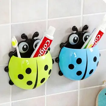 

Hot Lovely Ladybug Toothbrush Holder Suction Ladybird Toothpaste Wall Sucker Bathroom Set Household Bathroom Supplie Cup Holder