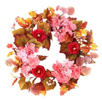 

1PC Artificial Peony Maple Leaf Wreath Autumn Wall Hanging Garland Silk Flower Peony Maple Leaf Wreath for Home Decor (Colorful)