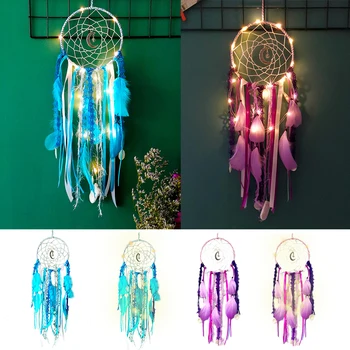 

LED Dream Catcher Handmade Night Light Lace Dream Catchers for Bedroom Wall Hanging Home Decor Ornaments Craft Purple Blue